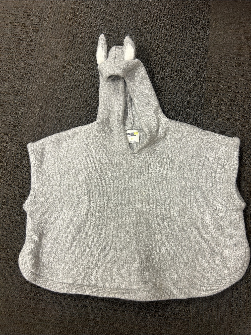 Cozy Gray Hooded Kids Poncho with Ear Detail